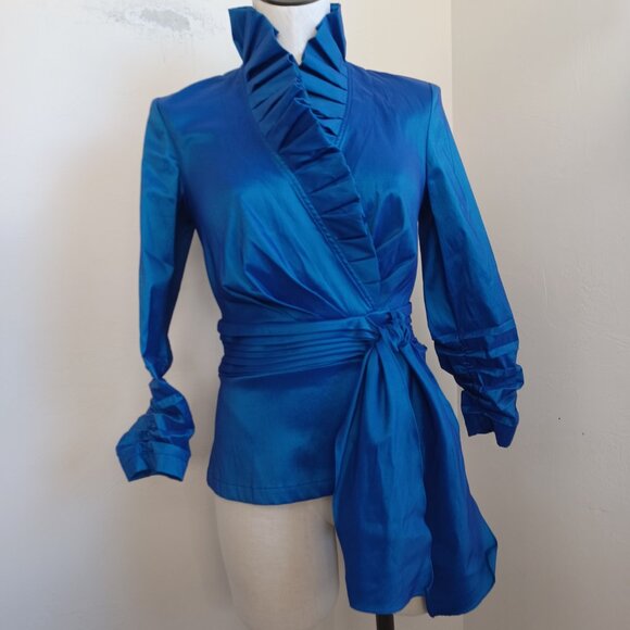 Tadashi Collection Blouse Tadashi Shoji Taffeta Ruffle Elegant Top Womens 4 - Picture 2 of 12